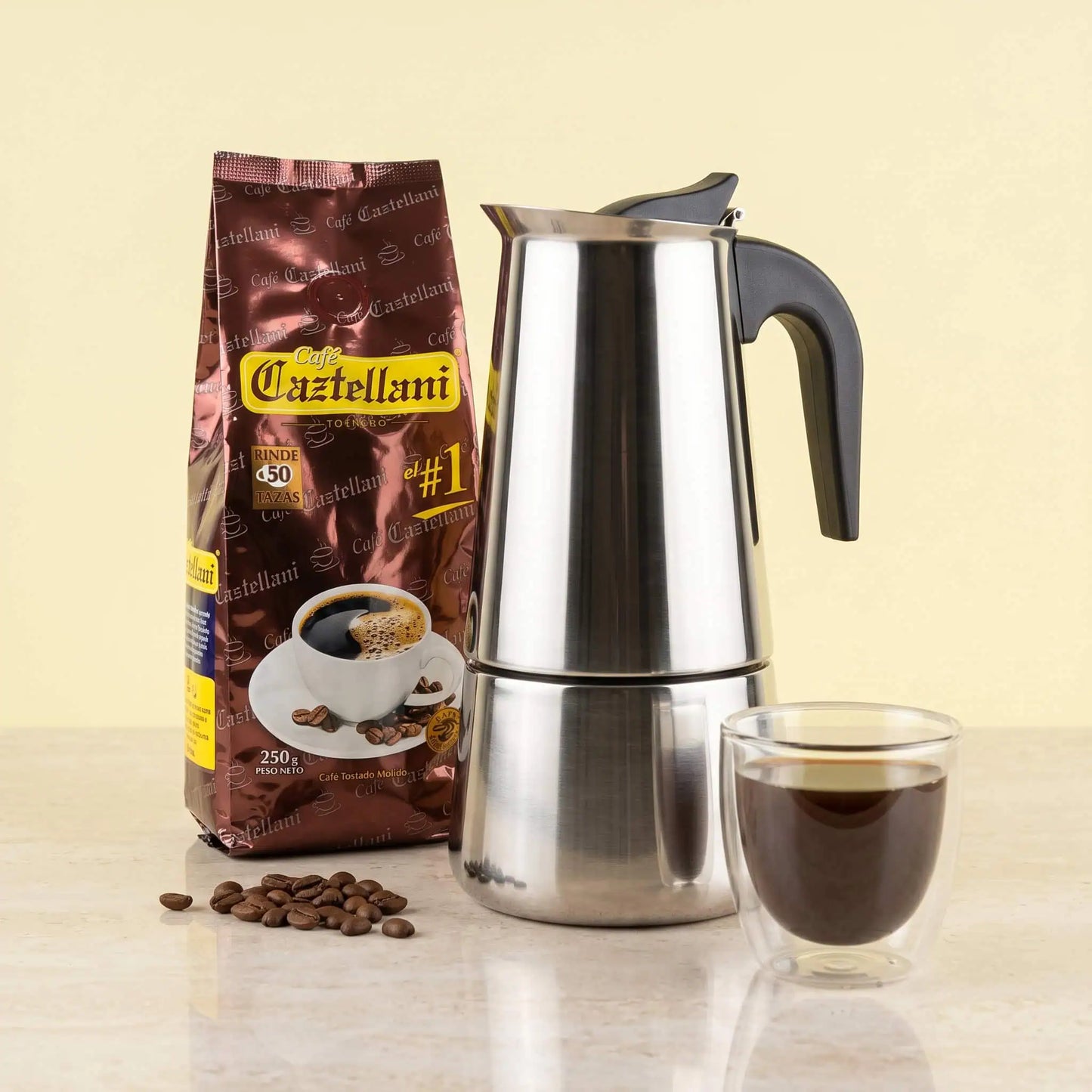 Combo Cafetera Moka de Acero