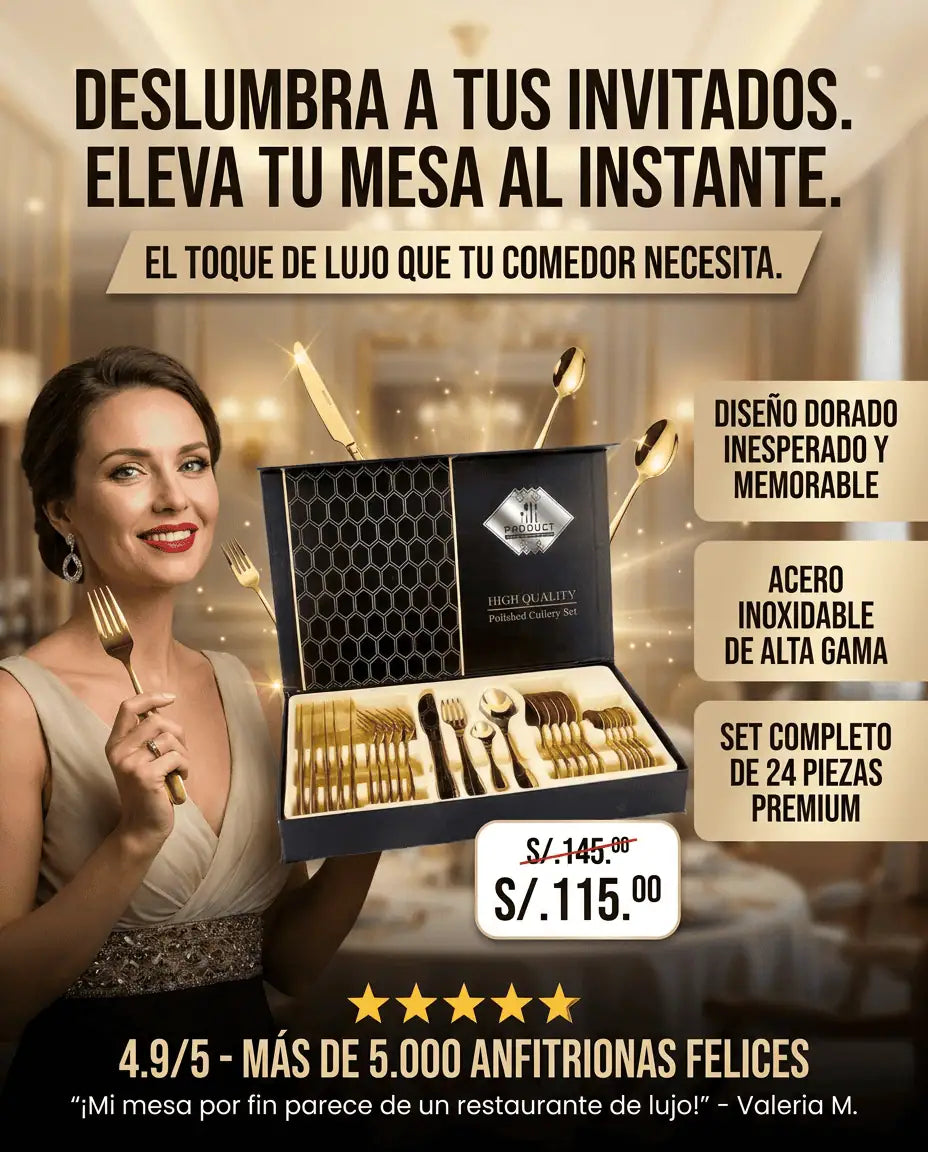 Set de Cubiertos Dorados 24 Piezas
