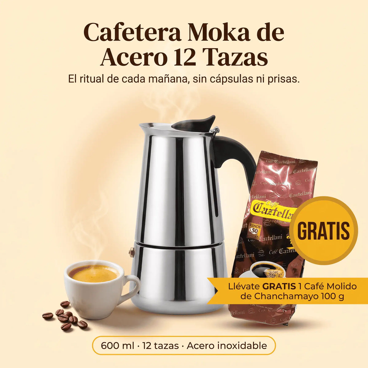 Combo Cafetera Moka de Acero