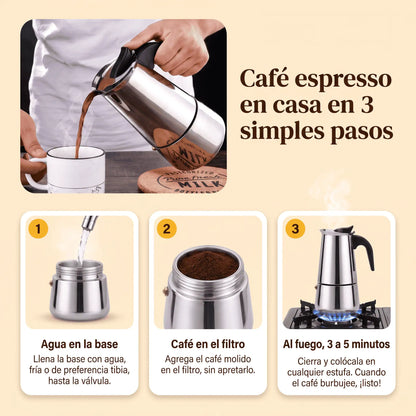 Combo Cafetera Moka de Acero