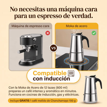 Combo Cafetera Moka de Acero