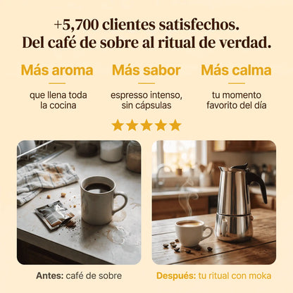 Combo Cafetera Moka de Acero