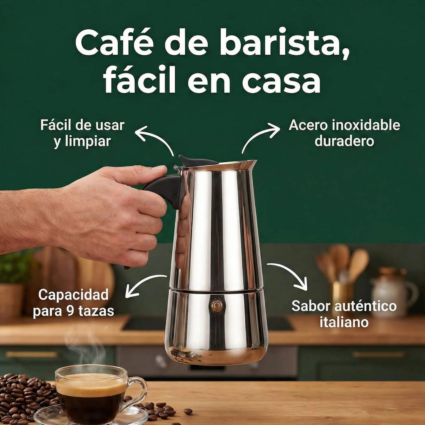 Combo Cafetera Moka de Acero