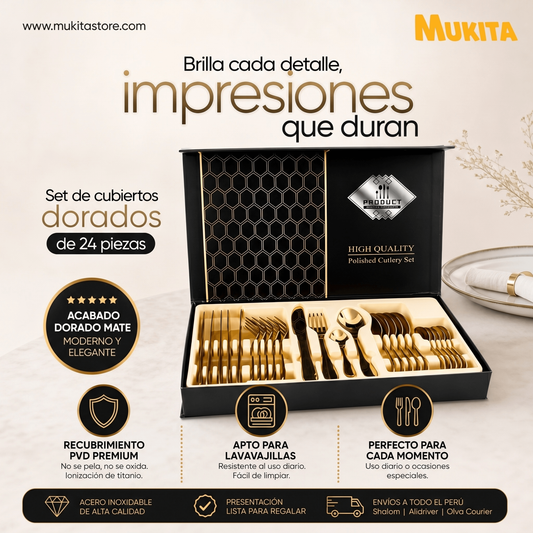 Set de Cubiertos Dorados 24 Piezas