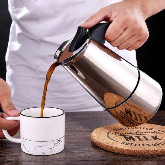 CAFETERA MOKA DE ACERO + CAFÉ + RECETARIO DIGITAL